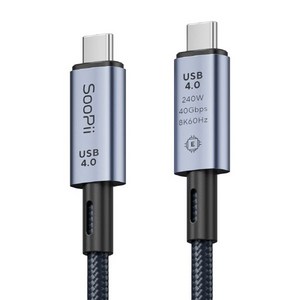 Soopii 240W 40Gbps 8K 썬더볼트 USB4 C to C 초고속 케이블 S43 2m, 1개