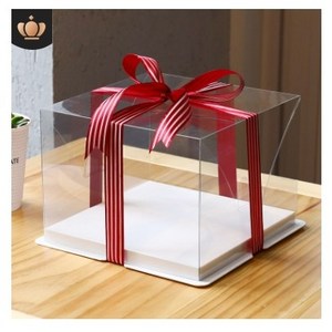 맑은 투명 쉬폰케이크 케이스 상자 꽃선물 상자 리본증정 (흰색받침 포함)