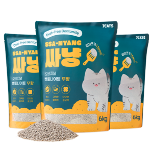 7CATS 싸냥 고양이모래 벤토나이트 무향 6kg x 3개입(18kg), 3개