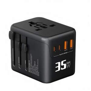 고성능 GaN 35W고속 충전 해외 여행용 멀티 플러그 어댑터(2 USB+2 C타입 포트), 1개, 블랙