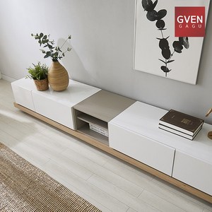 GVEN 지벤 뉴 노르마니 콘센트 오픈형 거실장, 그레이, 올화이트
