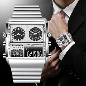 2022년 남성 TOP 브랜드 럭셔리 디지털 쿼츠 메탈 시계 스포츠 패션 듀얼 디스플레이 손목 시계