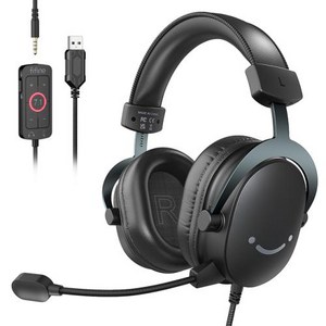 이어폰Y잭 호환 더블잭 FIFINE 3.5mm 잭 및 USB 7.1 서라운드 볼륨 음소거 PS4 PS5 Mixe-H9, 0 Black, 1.Black