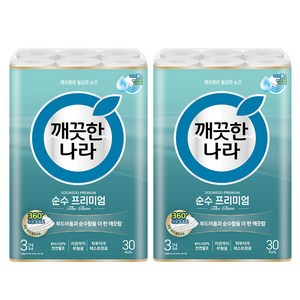 깨끗한나라 순수 프리미엄 화장지 천연펄프 고급롤화장지, 30m, 30개입, 2개