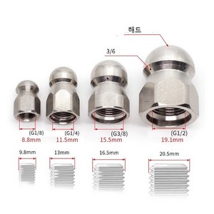 파이프크리닝노즐 클리닝노즐 하수구세척 1/4, 3/8 전1 후3 분사