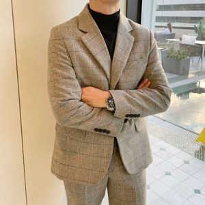 라운지21 남자 클래식 울 체크 헤링본 자켓