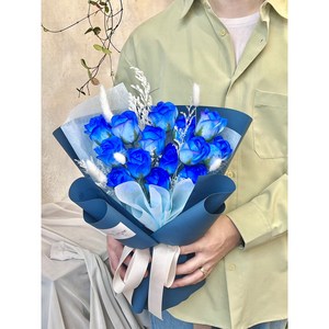 더뮤즈플라워 비누꽃다발M 쇼핑백 세트, 블루장미, M, 1개
