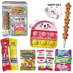 딩구야 푸쉬팝 키링 연필 간식10종 구디백 선물세트 답례품, 파스텔 곰돌이 구디백, 1개