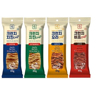 와와펫 브리더랩 강아지 크런치 치킨 칩 오리지널 닭가슴살&김 비프칩 오리칩 4가지맛, 1세트, 80g