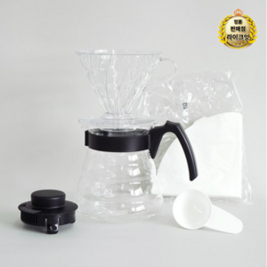 하리오 V60 입문용 핸드드립세트 1~4인용 VCND-02B-EX, 서퍼 + 드리퍼 + 여과지 + 계량스푼, 600ml, 1세트