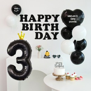 이벤트홀릭 생일가랜드 생일 파티 용품 세트 숫자 풍선 (자유레터링), 3, 1개, 블랙