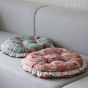 [데코벨] 순면 플라워 이중 레이스 원형 방석 M/L (의자방석/강아지방석) 의자쿠션
