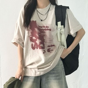 [힙한빈티지 오버핏] 온타임 스프레이 프린팅 나염 오버핏 반팔 티셔츠 레터링 여름반팔티 남녀공용 박스티 루즈핏 캐주얼 빈티지 힙무드 스트릿 왕오버핏 커플티 빅사이즈
