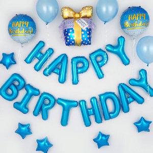파티팡 생일파티 장식세트 [해피벌스데이 리본선물 블루] 손펌프증정 생일파티 파티용품 파티풍선, 1개