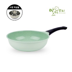 [국내산] 에머랄드 그린 세라믹 궁중팬 24cm 1개+스텐 믹싱볼 1개 ( 평일 오후 2시 이전 당일출고가능 ), 1개