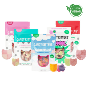 [스웨디시 젤리] CandyKittens 캔디키튼스 비건 젤리 3종 혼합 세트, 사우어워터멜론(54g), 사우어워터멜론(54g), SHOX샥스(140g), 140g