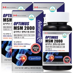 캐나다 옵티MSM 2000 OptiMSM 연골 관절 MSM 엠에스엠, 60정, 3개