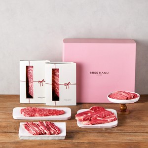 1++(9)한우 선물세트 구이모듬 꽃등심 채끝 부채살 갈비살 소고기, 시그니처2호 지함선물포장, 1kg, 1개