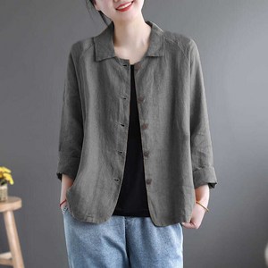 여성 면마 자켓 오버핏 심플 봄 여름 가을 긴팔 재킷 상의 women's casual coat 인어미남 A13 Z400C779, 2XL, 다크 그레이