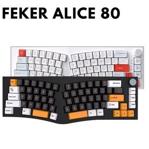 FEKER Alice 80 Alice80 인체 공학 기계식 키보드 RGB South/Noth faceing Light 핫 스왑 트라이 모드 노브 스위치 키 캡 키트, 없음, 없음, 4)Gateon yellow S B