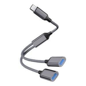 USB 스플리터 케이블 Type C 수컷-2 암컷 확장 코드 커넥터 USB 포트 허브 데이터&충전기 전원 분할 어댑터, 회색, 1개