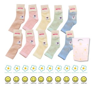 [미포리댁] 어린이집 생일 답례품 선물 유치원 졸업 입학 구디백 아동 유아 키즈 양말, 10개, 양말+데이지 지퍼백