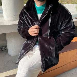 로피드 밍크퍼 후드 자켓