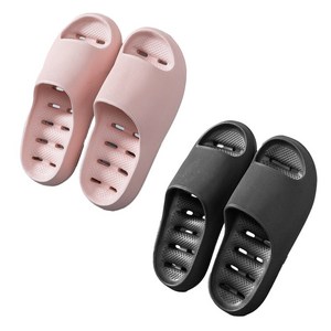 위시월드 1+1 물빠짐 논슬립 욕실화 다용도 베란다 슬리퍼, 블랙(남성용), 핑크(여성용), 2개