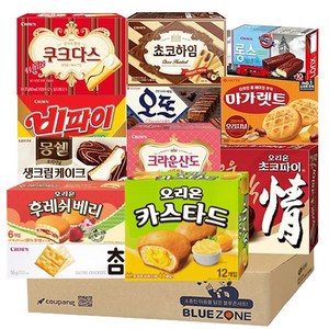 블루존 사무실 탕비실 간식 파이 과자 12종 세트 오리온초코파이+카스타드+참크래커+후레쉬베리+오뜨쇼콜라+몽쉘+마가렛드+빅파이+롱스+초코하임+쿠크다스화이트+딸기산도)