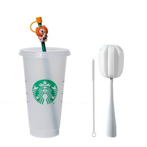 스타벅스 리유저블 콜드컵 710ml+빨대마개+빨대세척솔+텀블러세척솔 세트, 펌킨베어컵 세트, 펌킨베어컵 세트