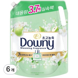 다우니 7일간 피어나는 향수 초고농축 섬유유연제 프리지아 앤 페어 리필, 2.6L, 6개