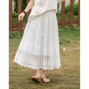 [바인브랜치] 여성용 코튼 레이스 플레어 이너스커트 3컬러