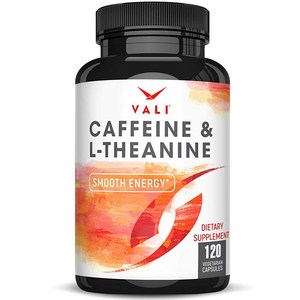 VALI Caffeine 50mg & L Theanine 100mg - Caffeine P VALI 카페인 50mg 및 L 테아닌 100mg - 스마트하고 부드러운 에너지 및 집중, 1개, 120정