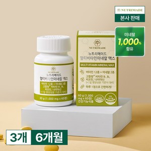 뉴트리메이드 멀티 비타민 고함량 미네랄 맥스 에너지 1000mg 비타민B군 7종 1000% 활력증진, 3개, 60정