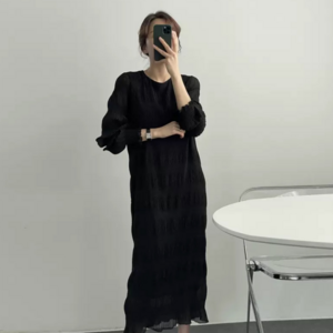 싸비예 여성 린넨 커프스 롱 쉬폰 원피스