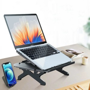 Coolcold 높이조절 접이식 노트북거치대 휴대폰 거치대 포함, 블랙, 한 개
