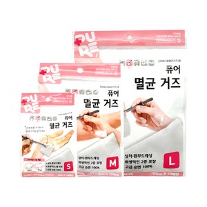 퓨어 멸균거즈 10매입[사이즈 : S M L] 상처 환부드레싱 붕대 밴드, L : 10cmX10cm 8겹, 1개, 10개입