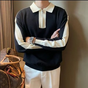 휠렉스 남성 트랜디 헨리넥 긴팔 폴로니트 카라 티셔츠 W39