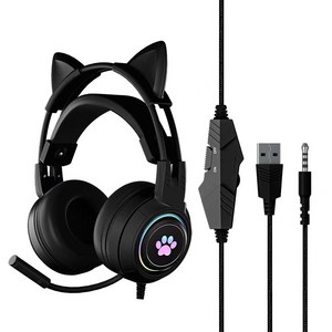 ELSECHO SY-G25 고양이 귀 LED 헤드셋, 블랙
