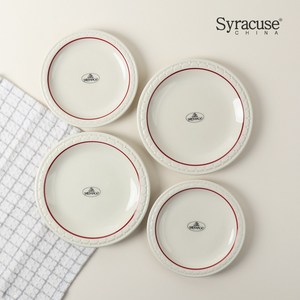 시라쿠스 쉐난고 카디날 접시 세트, 화이트&버건디라인, 14cm 2p + 17cm 2p, 1세트