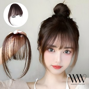 100% 인모 앞머리가발 붙임머리 부분 감쪽이 헤어피스 시스루 가발, 다크브라운, 1개