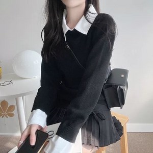 야오야오 여성용 부드러운 카라 니트 투인원