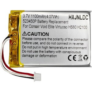 DC 3.7V 523450P 1100mah 배터리 교체 코르세어 보이드 엘리트 RGB 비르투오소 HS80 프로 SE H2100 무선 헤드셋, 1개