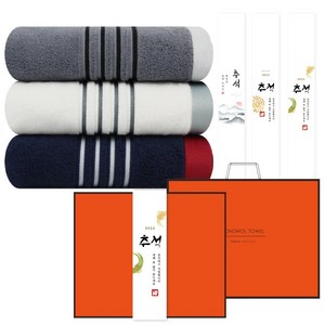 송월타월 [선물세트+쇼핑백+띠지] 송월타월 CM 포라인 호텔수건 3매세트, 1세트, 남색 3매