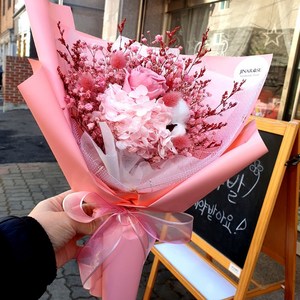 지나로즈 프리저브드플라워 핑크장미꽃다발 여자친구 꽃 선물 드라이플라워, 핑크꽃다발
