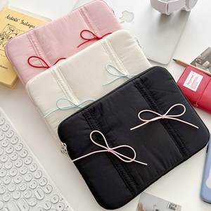 아이패드 갤럭시탭 태블릿 노트북 맥북 파우치 가방 데일리 소프트, 셔링리본 / 아이보리, 1개