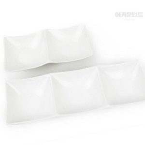 직사각 2칸 나눔 접시 2구 18CM 플레이트 업소용 무지접시