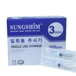 성심 일회용주사기 3cc 24G 100개입, 3cc24Gx3/4inch(19mm), 100개