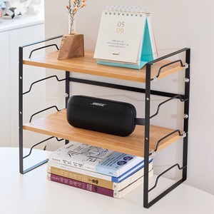 책상 정리 수납 미니 우드 철제 2단 선반 수납 다용도 데스크 선반, 블랙
