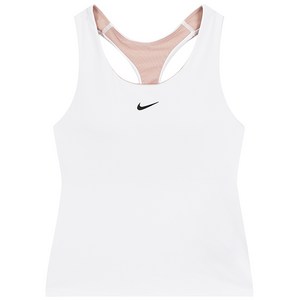 나이키 우먼스 운동 트레이닝 민소매 나시티 DRI-FIT Swoosh 패드 브라 Tank 화이트+블랙 로고